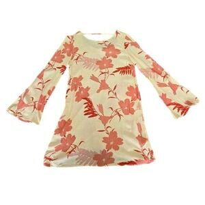 Roxy Floral Long Sleeve Shift Dress Boho Lightweight Small Bell Sleeve